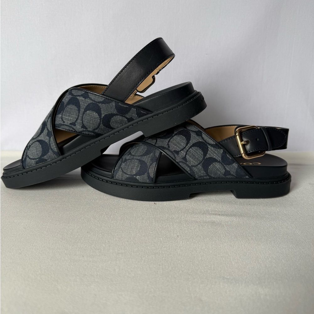 NWT Fraser Sandal Chambray Coach Women’s shoes Size 7 B Midnight navy CT645 - Picture 10 of 12